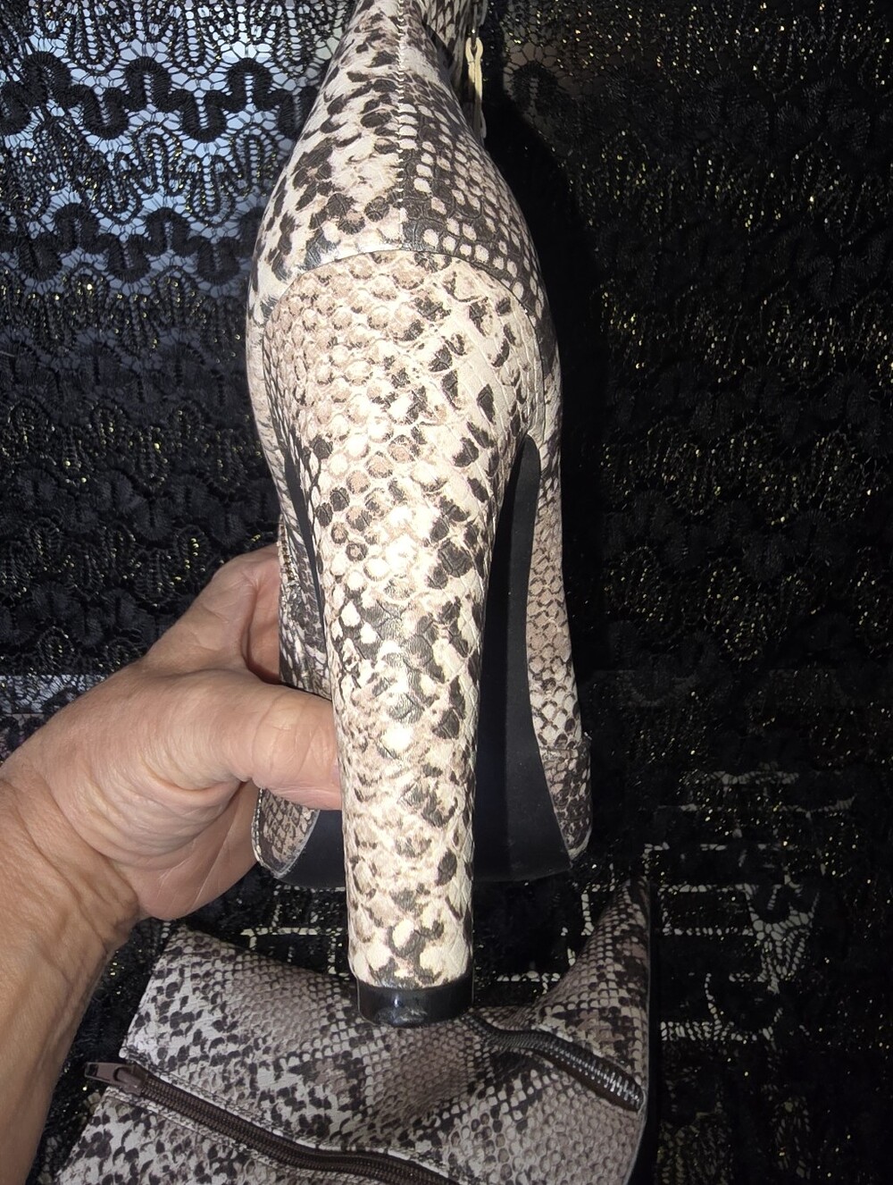 Qupid Snake-Print Ankle Booties in Neutral Taupe - Picture 6 of 11
